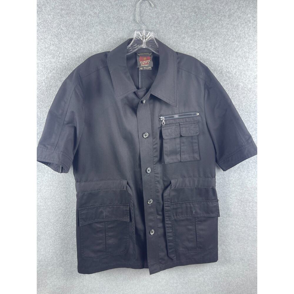 Europe Craft Shirt Men's US L EU 42 Black Short Sleeve Button Up Vintage Pockets